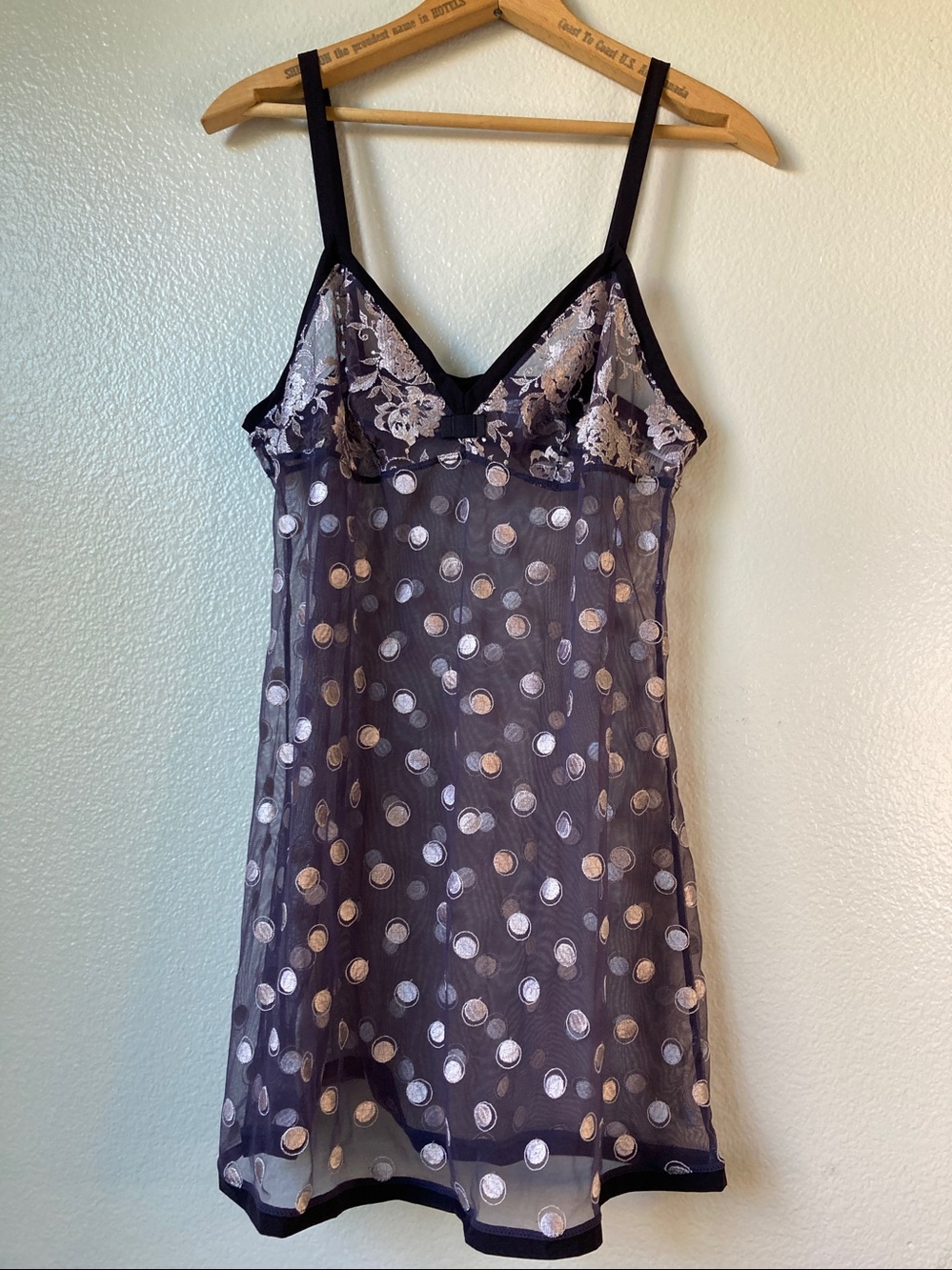 Lou Paris Babydoll embroidered mesh Sleep Dress Nightie Polka Dot Floral Y2K L